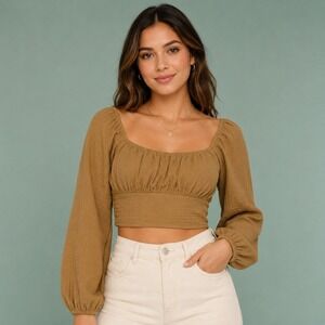 Wild Fable Women's Medium Peasant Crop Top Ren Faire Cottagecore Milkmaid Fairy